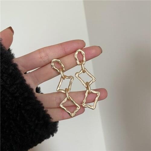 S925 needle ring buckle chain irregular stud gold light luxury high sense earring clip without earhole ladys eardrop