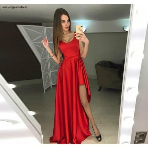 Modern High Low Red Evening Dress Cheap V Neck Sleeveless Formal Holidays Wear Party Gown Custom Made Plus Size
