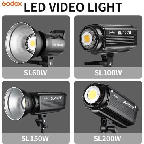 Godox LED Video Light SL-60W SL-100W SL-150W SL-200W 5600K Video Light Continuous Light Bowens Mount for Studio Video Recording