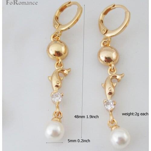 Foromance/ YELLOW GOLD GP DANGLE 1.77 inch ABOUT EARRING DIFFERENT THEME DANGLER PEARL DOLPHIN TEA POT BALL Dangle earring