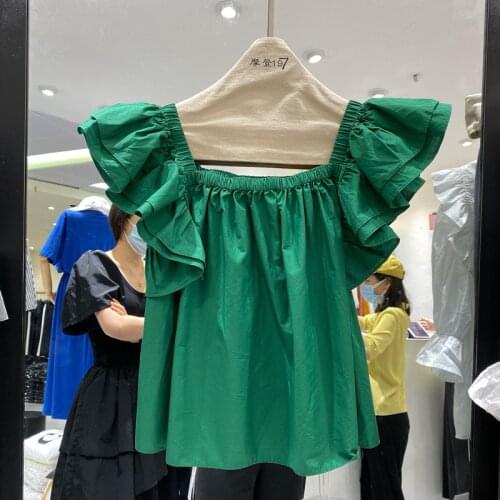 Women candy colors Ruffle Blouse Plus size 5XL 6XL 7XL Summer Butterfly Sleeve Shirt Elegant Office Lady Tops Blusa Streetwear