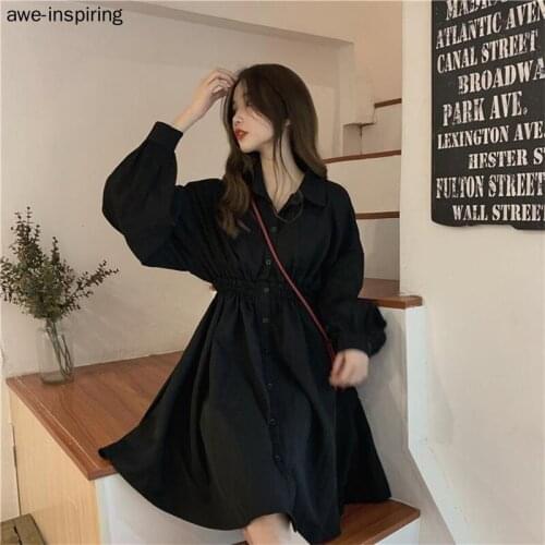 Woman Dress Long Sleeve Polo Solid Sweet Undefined Dresses Simple Elegant Pleated Japanese Students Preppy Style Streetwear