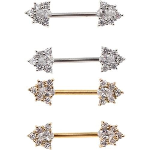 2Pcs Triangle Nipple Ring Bar Crystal Stainless Steel Barbell Body Jewelry 18G