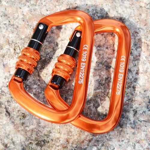 Climbing Carabiners Locking Clip 28KN D Shape Safety Mountaineering Equipment Outdoor Rappelling Tree Arborist Carabiner Gear