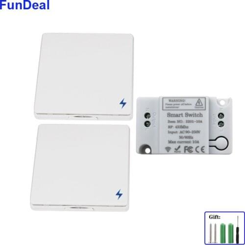 FunDeal 433Mhz Wireless Wall Switch RF 86 Wall Panel Transmitter Safety Switch And AC 110V 220V Relay Interruptor For Light Lamp