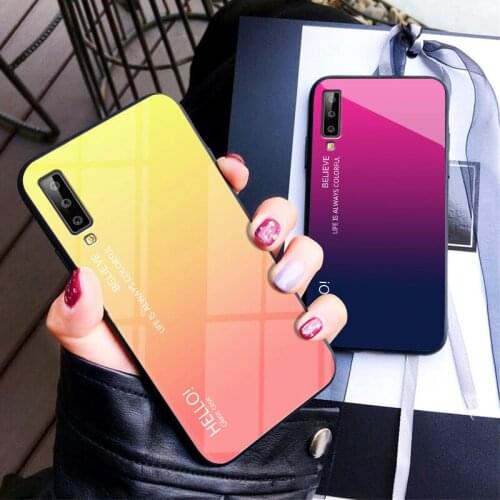 For Samsung A7 2018 A750 Case Gradient Aurora Tempered Glass Back Cover Phone Case For Galaxy A7 2018 A750F SM-A750 Coque Capa
