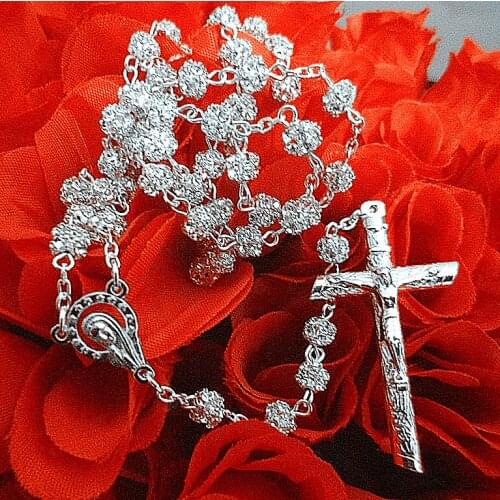 Free shipping rosary bead necklace/ catholic rosary/ glass rosary / rhinestone rosary special offer