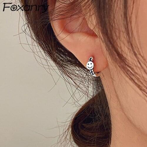 Foxanry Prevent Allergy 925 Sterling Silver Smiley Earrings Charm Women Girl Summer Trendy Elegant Party Jewelry Birthday Gifts