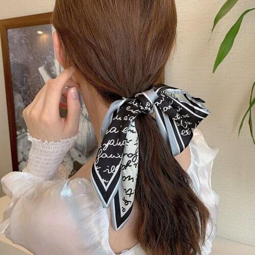 French Retro Silk Scarf Hairband with Female Stars New 100-striped Ribbon Tied Tide Personality Hairband Korean Tiara