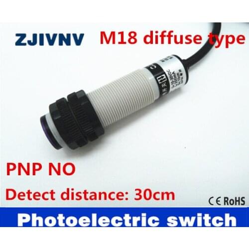 M18 diffuse type PNP NO DC 3 wires infrared photoelectric sensor switch detect distance 30cm adjustable photocell sensor