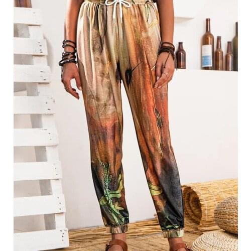 Fashion Womens Casual Pants Harem Pants Tie-dyed Drawstring Elastic Waist Trousers Loose Comfortable Long Pants