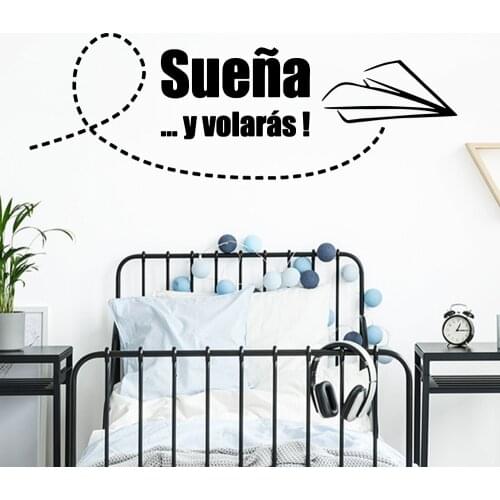 Cartoon Spanish You Will Fly Airplane Wall Sticker Baby Nursery Kids Room Plane Biplane Inspirational Quote Wall Decal Playroom