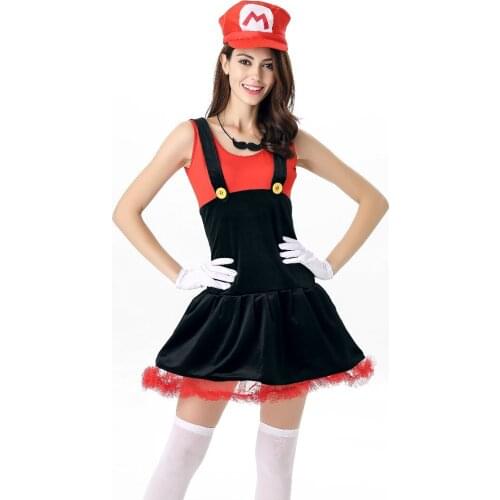 New Arrival Halloween Masquerade Movie Role-playing Super Mario Cosplay Costumes Woman Plumber Dress Up Party Costume