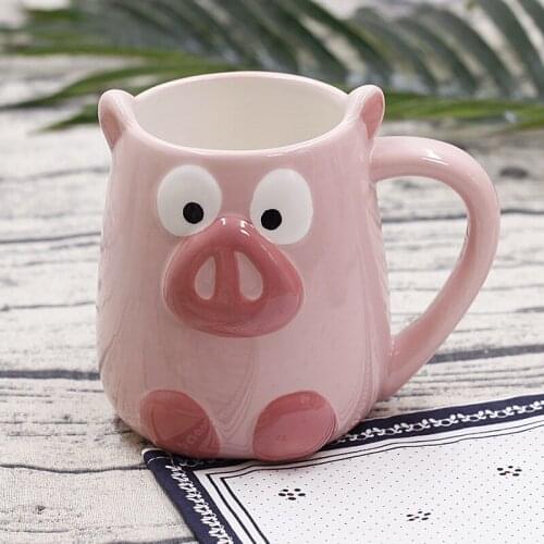 Very cute pink cartoon pig ceramic mug Funny expression pig ceramic milk cup
