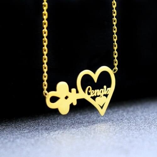 PERSONALIZED SILVER NECKLACE WITH KEY AND NAME