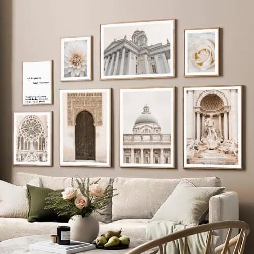 Nordic Posters And Prints Trevi Fountain Helsinki Cathedral Dahlia Wall Art Canvas Painting Wall Pictures For Living Room Decor