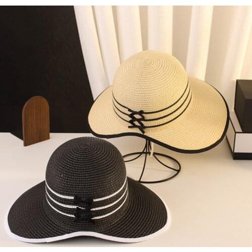 New Summer Womens Boater Beach Hat Wide side Female Casual Panama Hat Lady Classic Straw Sun Hat Women Fedora