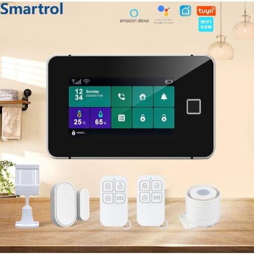 IOS Android APP SIM WIFI GSM Security Alarm System Fingerprint Arming LCD Touch Keyboard Remote Control Autodial Siren Sensor