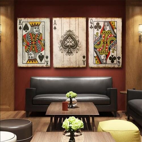 Vintage Poker Playing Cards Canvas Painting Posters and Prints Wall Art Bar Pub Decoration Pictures For Home Design BedroomDecor