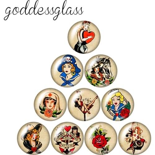 New Lucky SkullRose Lady10pcs 12mm/18mm/20mm/25mm Round photo glass cabochon demo flat back Making findings