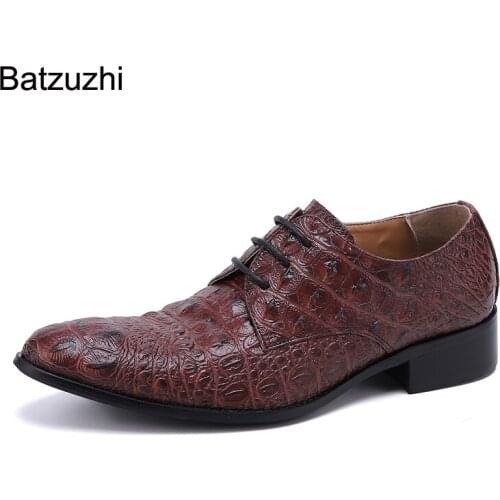 Batzuzhi Brown/Black Fashion Oxford Shoes Men Italian Type Handmade Men Shoes Lace-up Formal Genuine Leather Dress Shoes, 38-46