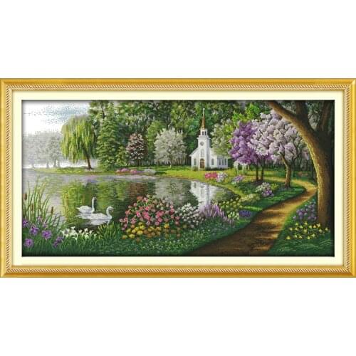 Everlasting Love Green Lake Reflected Color Chinese Cross Stitch Kits Ecological Cotton Stamped 11 CT DIY Christmas Decorations