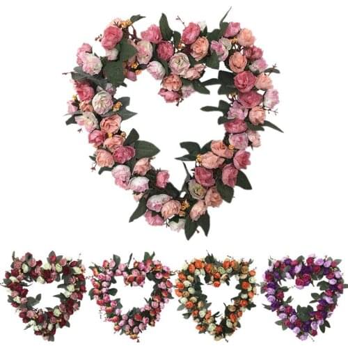 Rose Wreath Heart-shaped Artificial Flower Plants Festivals Decoration Garland Restaurant Door Wall Hanging Wedding Home Decor