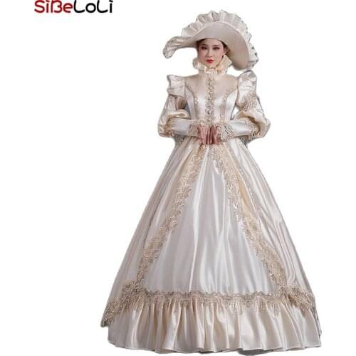 Victorian Civil War Champagne Satin Dress Vintage Wedding Dress Antique Gown Theater Costume