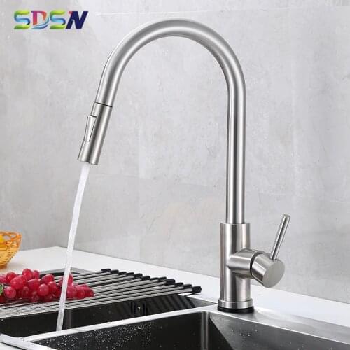 Pull Out Kitchen Faucet SDSN 304 Stainless Steel Pull Down Kitchen Mixer Tap Brushed Nickel Kitchen Faucets Hot Cold Water Taps