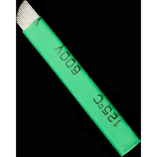 Green 0.16mm LAMINA 12 FLEX CHANFRADA Needle Eyebrow Tattoo Microblading Blades For Permanent Makeup Manual Pen