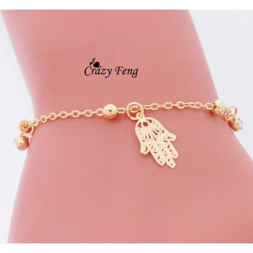 Brand New Palm Gold Color Charms Bracelets And Anklets For Girl Dangle Austrian Crystal Womens Jewelry F1888