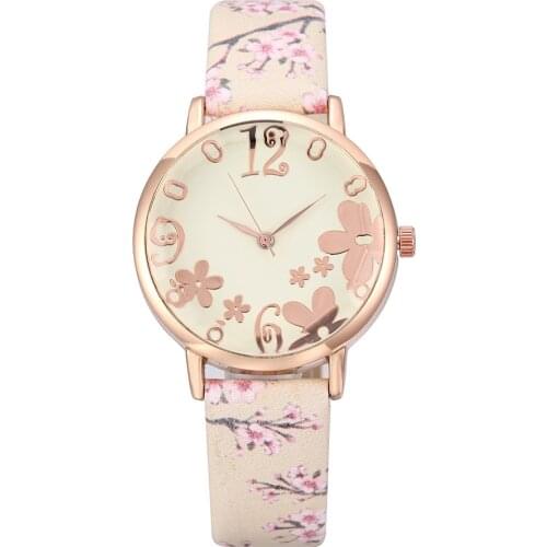 2020 Womens Watch Embossed flower Ladies Quartz Analog Wristwatches Printed Gift Clock Best Sellers Gift Damskie Reloj Muje