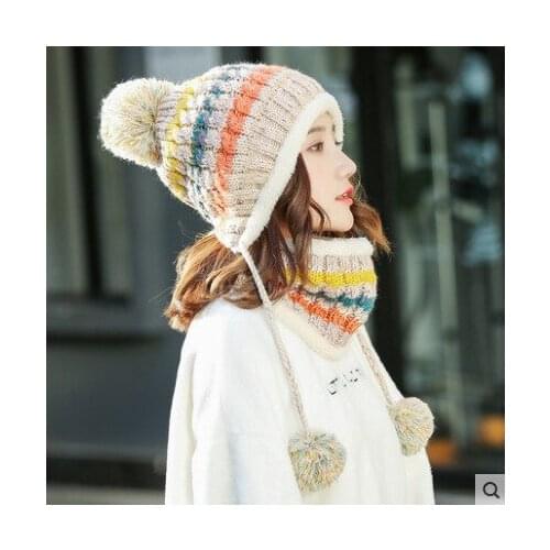 Womens hats in autumn and winter, sweet and lovely British knitted wool caps, Plush in winter to keep warm and protect ear tide