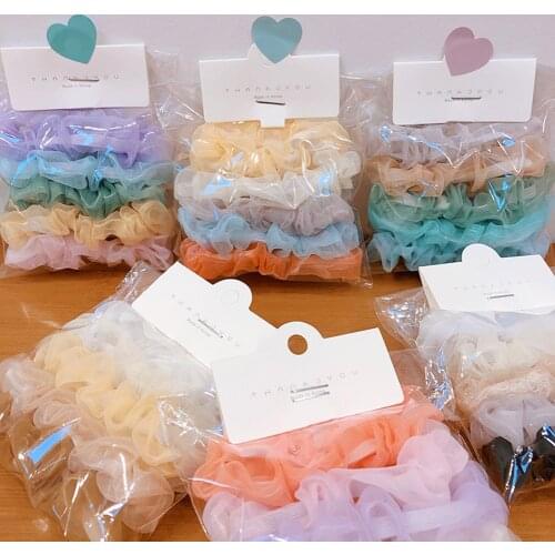 2021 Korea Chiffon Hair Scrunchies For Women Elastic Hair Bands Girls Headwear Ponytail Holder Hair Tie Hair Accessories 5PCS
