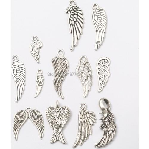 Angel Wings Silver Plated Metal Pendants Sparkling Love And Light Feather DIY Necklace Jewelry Making Finding Fashion 2019 10pcs