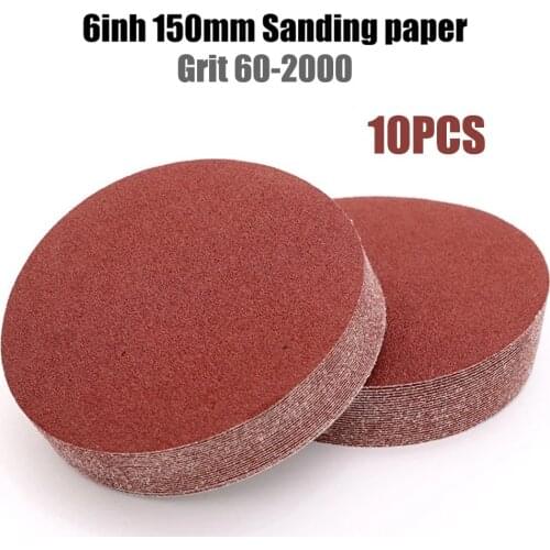 10pcs 6inch 150mm Sanding Discs Grit 60-2000 Polishing Pad Hook & Loop Sandpaper For Grind Rust Paint Deburring