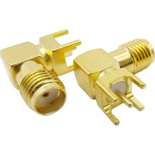 2Pcs SMA Female Jack Connector SMA Socket Right Angle RF Coaxial Adapter Brass SMA 4Pin Square PCB Panel Mount Thru Hole Adapter