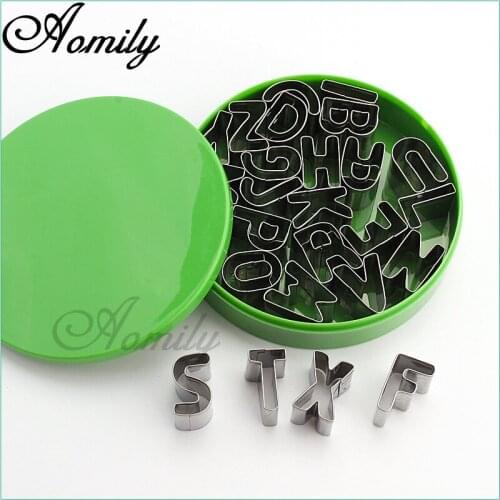 Aomily 26pcs English Letters Cookie Cutters Stainless Steel Cake Mould Birthday Party Decorating Tools Home Kitchen Baking Tools