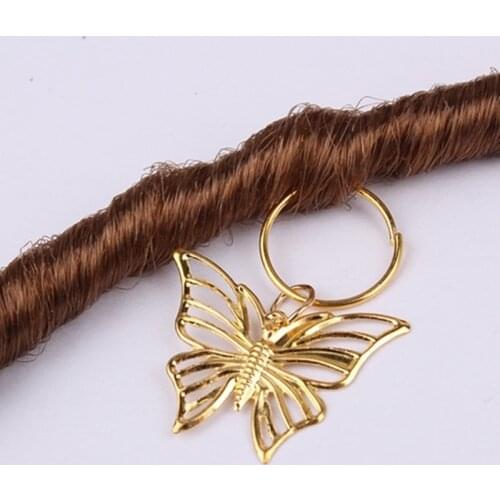 5 Pcs Golden Charms Hair Braid Dread Dreadlock Beads Clips Cuffs Rings Hollow Butterfly Pendant Jewelry Dreadlock Accessories