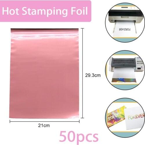 50PCS DIY A4 Size Hot stamping foil Pink Paper Workhand Art Crafts Scrapbook Christmas Gift Laminator Laminating Heat Transfer