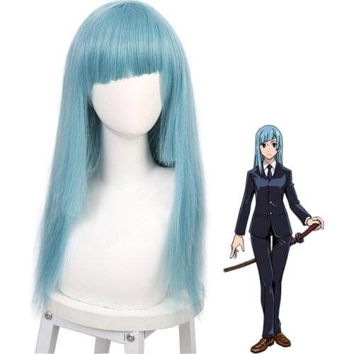 Anime Jujutsu Kaisen Kasumi Miwa Cosplay Wig Halloween Party Role Play Blue Wigs Heat Resistant Synthetic Hair for Girls Women