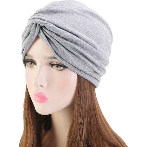 Button Bandanas Cotton Headband Hat India Chemotherapy Muslim Elastic Turban Beanie Hair Loss Cover Scarf Cap Headwear For Women
