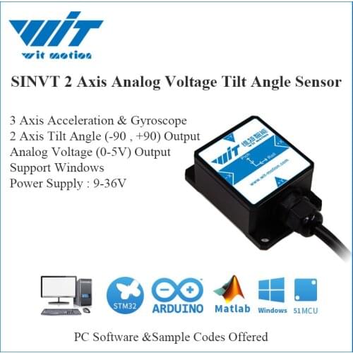 WitMotion SINVT 2 Axis Sensor Digital Tilt Angle Roll Pitch Inclinometer & Voltage 0-5V Output IP67 Waterproof & Anti-vibration