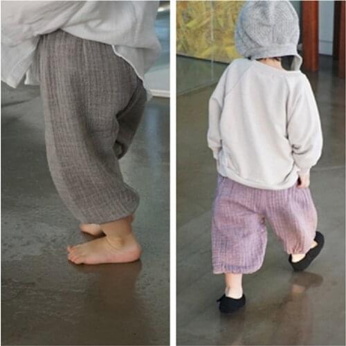 New Casual Harem Kids Trousers Bottoming Pant Ribbed Elastic Striped Kids Pants Calf Length Girls Pants Cotton Baby Boy Clothes