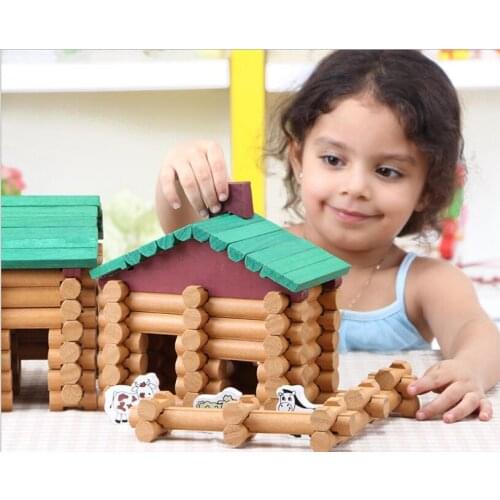 Children Wooden Lincoln Cottage Building Blocks Kids Creative Lumber Forest Log Set Farm and Shop Blocks Kindergarten Toy