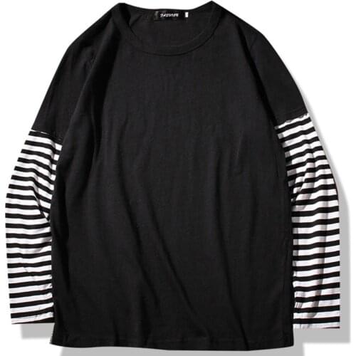 Spring Autumn Long Sleeve T-shirts Men O-neck Striped Patchwork Long T Shirts Men Fashion Casual Streetwear Men Tee Shirts
