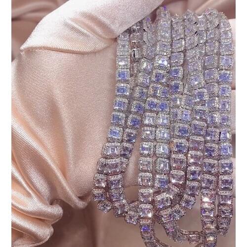 Pink White iced out bling women jewelry 15" 16" 18" geometric square cz cluster choker necklace