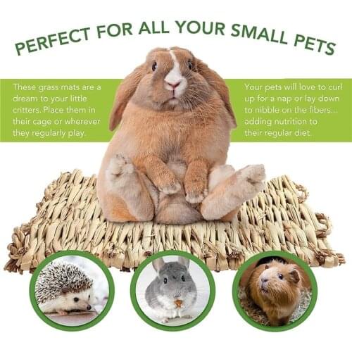 Rabbit Grass Chew Mat Small Animal Hamster Guinea Pig Cage Bed House Pad Bunny Mats Woven For Natural Straw Bedding Nest Toy