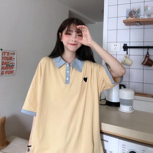 Summer Love Embroidered T-shirt Womens T-shirts Tops Japanese Kawaii Ladies Ulzzang Female Korean Harajuku Clothes For Women