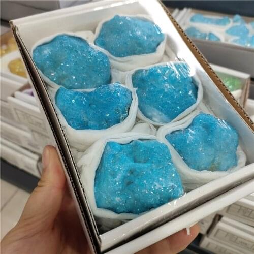 Hot Blue Titanium Rainbow Aura Crystal Quartz cluster Crystal Specimen Home Decoration